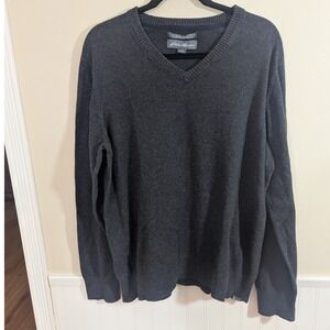 Eddie Bauer Mens V-Neck Sweater Charcoal Gray Cotton Cashmere Blend Size L